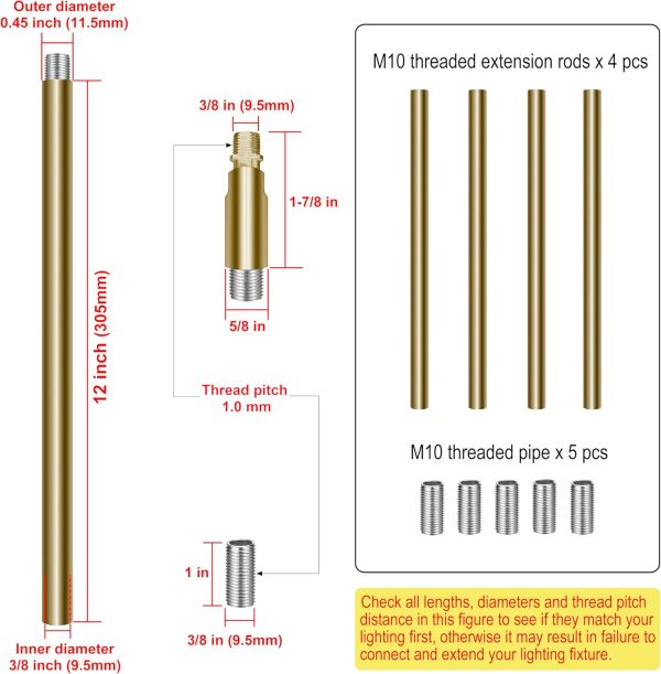 MAYOMAJO Lighting Extension Rods Brass Finish Heavy Duty-1