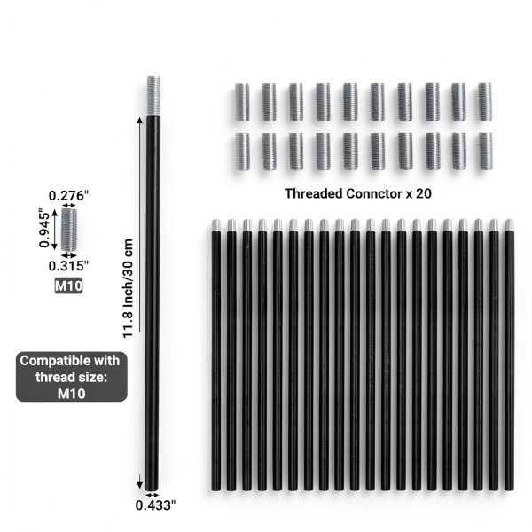 Noamus M10 Threaded Extension Rods Black Iron Lighting-1