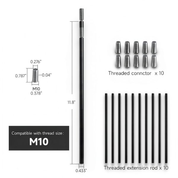 Lnrueg Threaded Extension Rod Iron M10 Black Lighting-2