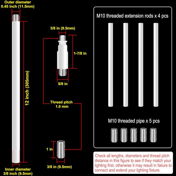 MAYOMAJO Lighting Extension Rods White Iron Metal Downrods-1
